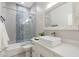 Stylish bathroom with decorative shower tile and a bright vessel sink at 27606 N 61St Pl, Scottsdale, AZ 85266