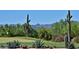 Beautiful golf course view with lush desert landscaping, including saguaro cacti and mountain views at 27701 N Lucero Dr, Rio Verde, AZ 85263