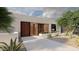 Modern home featuring desert landscaping, a light brick exterior, and a wooden slat accent wall at 6232 E Bret Hills Dr, Paradise Valley, AZ 85253