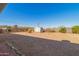 The expansive backyard features desert landscaping, a shed for storage, and a space for outdoor activities at 417 W Sunset Dr, Mammoth, AZ 85618