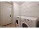 Functional laundry room featuring modern washer and dryer with shelving for storage at 6760 S Russet Sky Way, Gold Canyon, AZ 85118