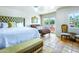 Well-decorated bedroom with a beautifully adorned bed and furniture and a view to the backyard terrace at 7155 E Oakmont Dr, Paradise Valley, AZ 85253