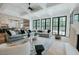 Spacious living room with large windows, stylish rug, comfortable seating, and elegant fireplace at 11745 N 99Th St, Scottsdale, AZ 85260