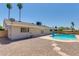 The backyard offers a refreshing pool, perfect for relaxation, set amongst a stone landscape at 1206 E Greenway Dr, Tempe, AZ 85282