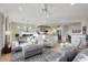Open living space featuring a neutral color palette, ceiling fan, and views into kitchen and dining area at 22416 N Arrellaga Dr, Sun City West, AZ 85375