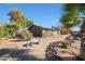 Backyard with desert landscaping, a concrete lizard statue, and palm trees at 2718 E Campo Bello Dr, Phoenix, AZ 85032