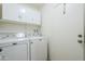 Functional laundry room with washer, dryer, and storage cabinets for a convenient laundry experience at 3632 W Kelton Ln, Phoenix, AZ 85053