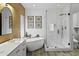 Bathroom featuring a soaking tub, shower, and double sink vanity with marble countertops at 5519 W Molly Ln, Phoenix, AZ 85083