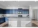 Bright kitchen featuring an island, stylish blue cabinetry, and modern stainless steel appliances at 23282 S 229Th Pl, Queen Creek, AZ 85142