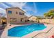 Beautiful backyard featuring a refreshing swimming pool and a well-manicured lawn at 2528 W Mericrest Way, San Tan Valley, AZ 85144