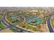 Expansive aerial view showcasing the community's tennis courts, and lush landscaping at 3777 N 162Nd Ave, Goodyear, AZ 85395