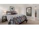 Well-lit bedroom includes a queen bed, a nightstand, and a decorative mirror at 5877 N Granite Reef Rd # 2203, Scottsdale, AZ 85250