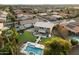 Aerial view displaying a home with a pool, backyard, and landscaped surroundings in a residential area at 1180 E Ibis St, Gilbert, AZ 85297