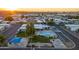 Aerial neighborhood view featuring the community pool and picnic pavilion at 535 S Alma School Rd # 60, Mesa, AZ 85210