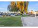 Community lawn and pool area featuring mature shade trees and an inviting landscape at 535 S Alma School Rd # 60, Mesa, AZ 85210