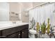 Bathroom with a vanity and patterned shower curtain at 2065 N Red Clf, Mesa, AZ 85207