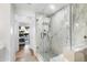 This modern bathroom features a glass shower with marble tile and sleek fixtures at 7161 E Rancho Vista Dr # 1011, Scottsdale, AZ 85251