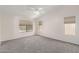 Spacious bedroom with neutral carpet, a ceiling fan, and multiple windows providing natural light at 13408 W Mauna Loa Ln, Surprise, AZ 85379