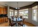 Charming breakfast nook with views of the pool through large windows with custom blinds at 18215 N Shadow Ct, Surprise, AZ 85374