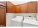 Laundry room featuring a washer and dryer with built-in storage cabinets above at 10757 N 74Th St # 1016, Scottsdale, AZ 85260