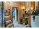 Unique bathroom with a stone vessel sink and artistic decor at 34460 N 79Th Way, Scottsdale, AZ 85266