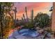 Relaxing spa surrounded by desert flora against a stunning sunset backdrop at 34460 N 79Th Way, Scottsdale, AZ 85266