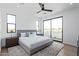 Bright main bedroom features a plush bed, modern decor, and a large sliding glass door leading to a balcony at 4514 N 8Th Pl, Phoenix, AZ 85014