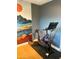 This exercise room has hardwood floors, a mural, and an exercise bike at 8740 E Mulberry St, Scottsdale, AZ 85251