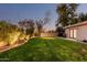 Well-maintained backyard features a spacious lawn and manicured landscaping for a serene outdoor experience at 5641 E Aster Dr, Scottsdale, AZ 85254