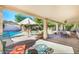This covered patio has plenty of room for seating and looks out on a pool at 20218 N 61St Ave, Glendale, AZ 85308