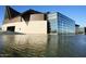 Exterior of a museum with geometric design, glass walls, a water feature, and modern architecture at 2121 S Ventura Dr, Tempe, AZ 85282