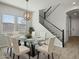 Formal dining room with glass top table, six chairs, and modern chandelier lighting at 3875 E Appaloosa Rd, Gilbert, AZ 85296