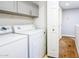 Convenient laundry room features a washer, dryer and storage cabinets above at 4465 E Paradise Village S Pkwy # 1179, Phoenix, AZ 85032