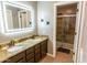 Bathroom features double sinks, granite countertops, and walk-in shower at 502 N 110Th St, Mesa, AZ 85207