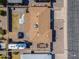 Aerial view of backyard featuring patio furniture, camper, small shed and potential garden space at 6319 E Duncan St, Mesa, AZ 85205