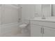 Clean bathroom featuring modern fixtures, a shower-tub combination, and a sleek vanity with ample storage space at 550 E Aurora Dr, San Tan Valley, AZ 85140