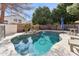 Private backyard pool with rock waterfall feature and lush landscaping at 1901 W Mulberry Dr, Chandler, AZ 85286