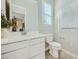 Modern half-bathroom with a sleek vanity, contemporary fixtures, and neutral color scheme at 16781 W Bronco Trl, Surprise, AZ 85387