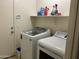 Convenient laundry room featuring modern washer and dryer with storage shelf above at 7551 W Pasadena Ave, Glendale, AZ 85303