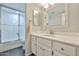 Clean bathroom featuring a vanity with storage and a shower with glass doors at 8151 E Del Joya Dr, Scottsdale, AZ 85258