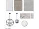 A selection of designer home finishes including lighting, cabinet, rug, paint, counter and tile samples at 17434 W Eva St, Waddell, AZ 85355