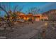 Desert backyard featuring a stone pathway, xeriscaping, and a house exterior with covered patio at 3086 N Herrala Way, Apache Junction, AZ 85119