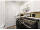 Organized laundry room with modern machines, storage cabinets, and decorative accents at 3890 E Dublin St, Gilbert, AZ 85295