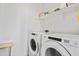 Efficient laundry room with a modern washer and dryer set and a storage shelf above at 2466 E Rosario Mission Dr, Casa Grande, AZ 85194