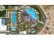 Wonderful aerial view of the community pools, cabanas, and lounge areas with mature landscaping at 29348 N Clear Ridge Rd, Rio Verde, AZ 85263