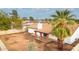 Aerial of home, showcasing the yard, covered patio, and mature palm trees in the neighborhood at 4052 W Eva St, Phoenix, AZ 85051