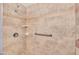 A tiled shower with a grab bar and niche for storage at 9834 W Evergreen Dr, Sun City, AZ 85373