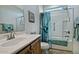 Well-maintained bathroom with updated fixtures and a stylish shower curtain at 4424 N Potomac Dr, Florence, AZ 85132