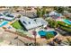 Aerial view showcasing backyard with pool, putting green, and outdoor space at 6420 N 85Th Pl, Scottsdale, AZ 85250