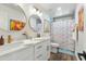 Beautifully updated bathroom with double vanity, modern fixtures, and stylish mirror at 6420 N 85Th Pl, Scottsdale, AZ 85250